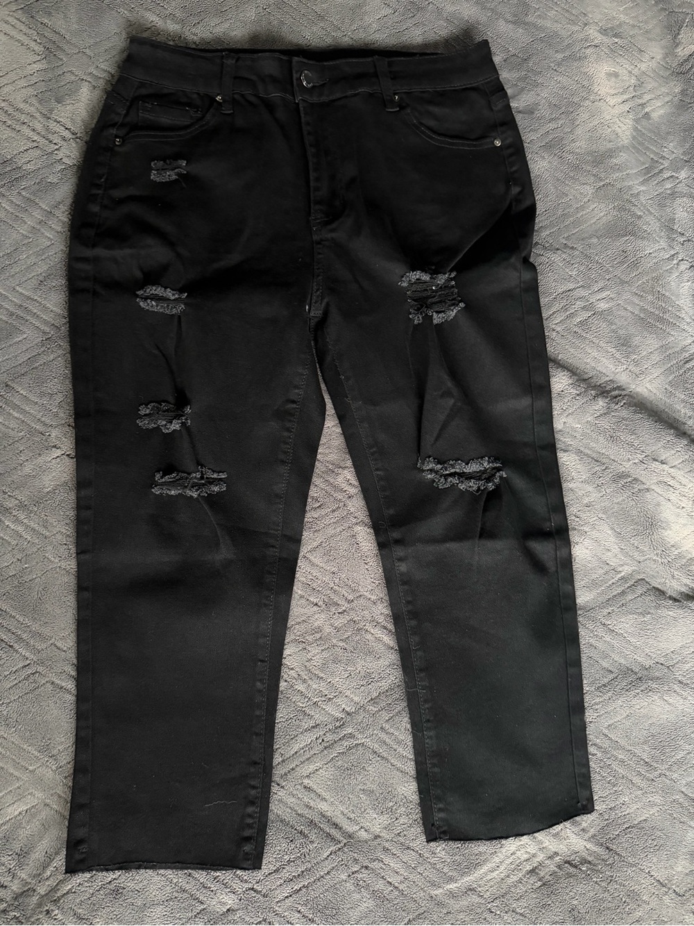 Black Slim Straight Distressed Jeans for Women